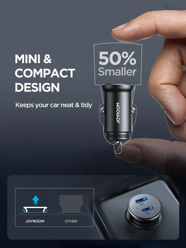 Joyroom CCN06 30W Car Charger - Mini Metal With 2C Multiple Protection - Image 2