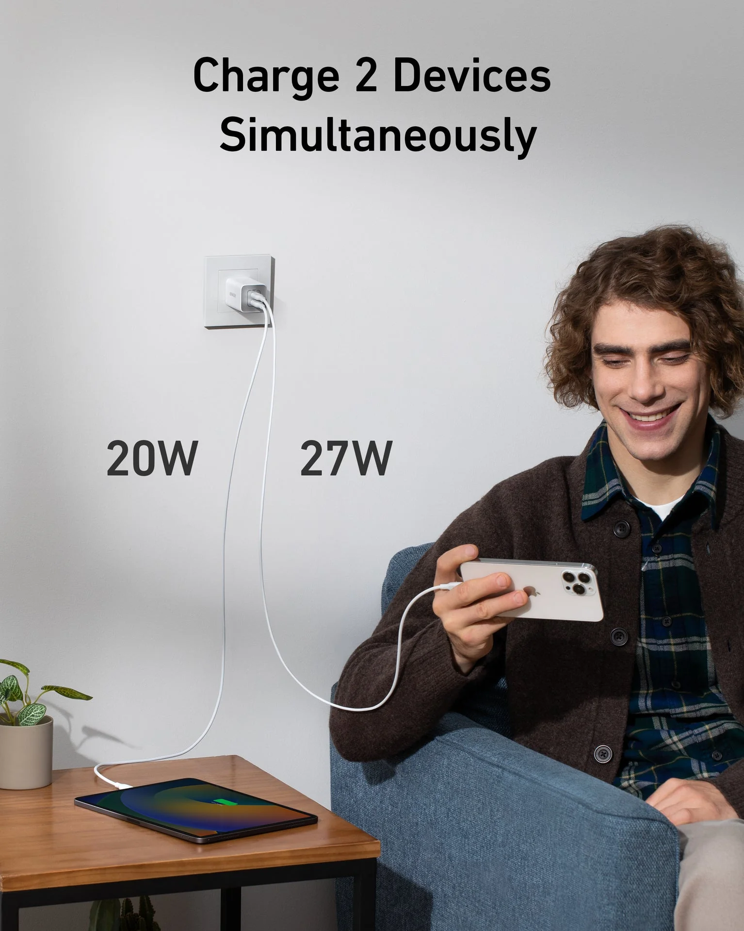Anker 523 Nano 3, 47w Charger, Foldable Plug, 2-Pin (US) - White - Image 2
