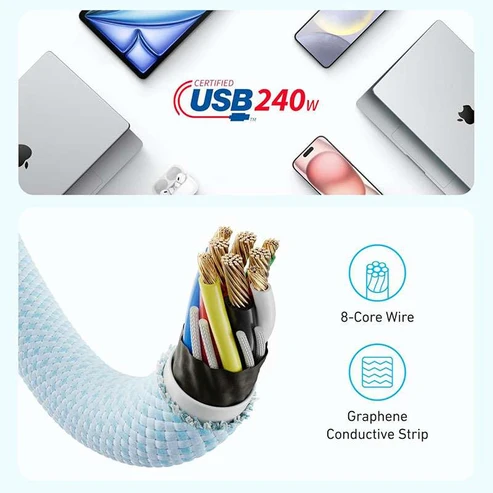 Anker Zolo Usb-C to Usb-C Cable (3.3ft, 240w, Braided) - Black - Image 4